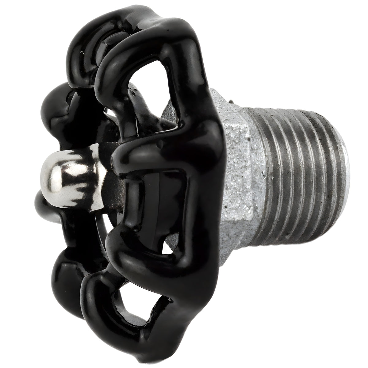 Volante negro de 52 mm sobre medio niple, 1/2'' con tuerca de acero inoxidable, racor de hierro fundido galvanizado