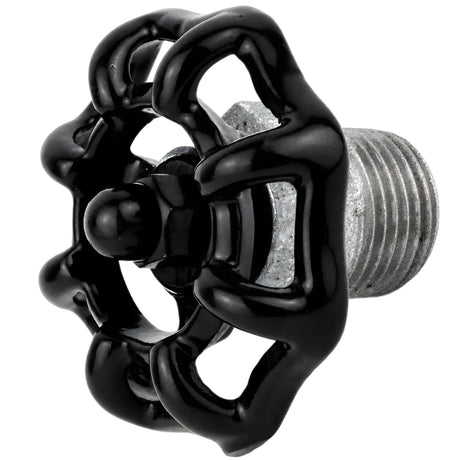Volante negro de 52 mm sobre medio niple, 1/2'' con tuerca negra, racor de hierro fundido galvanizado