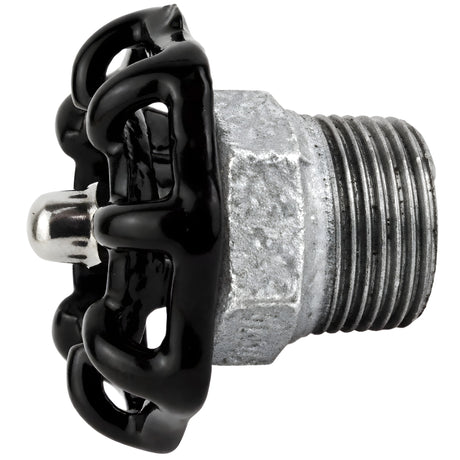 Volante negro de 52 mm sobre medio niple, tuerca de acero inoxidable, racor de hierro fundido galvanizado