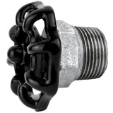 Volante negro de 52 mm sobre medio niple, tuerca negra, racor de hierro fundido galvanizado