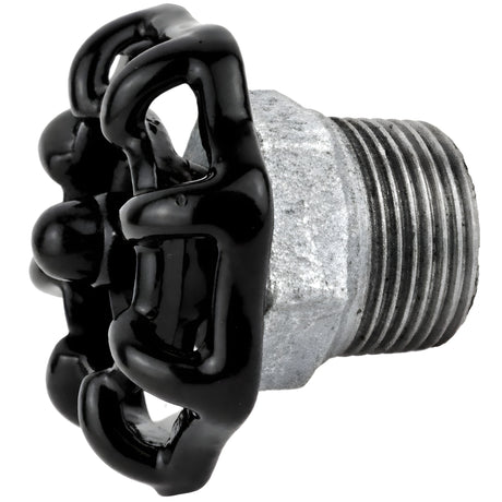 Volante negro de 52 mm sobre medio niple, tuerca negra, racor de hierro fundido galvanizado