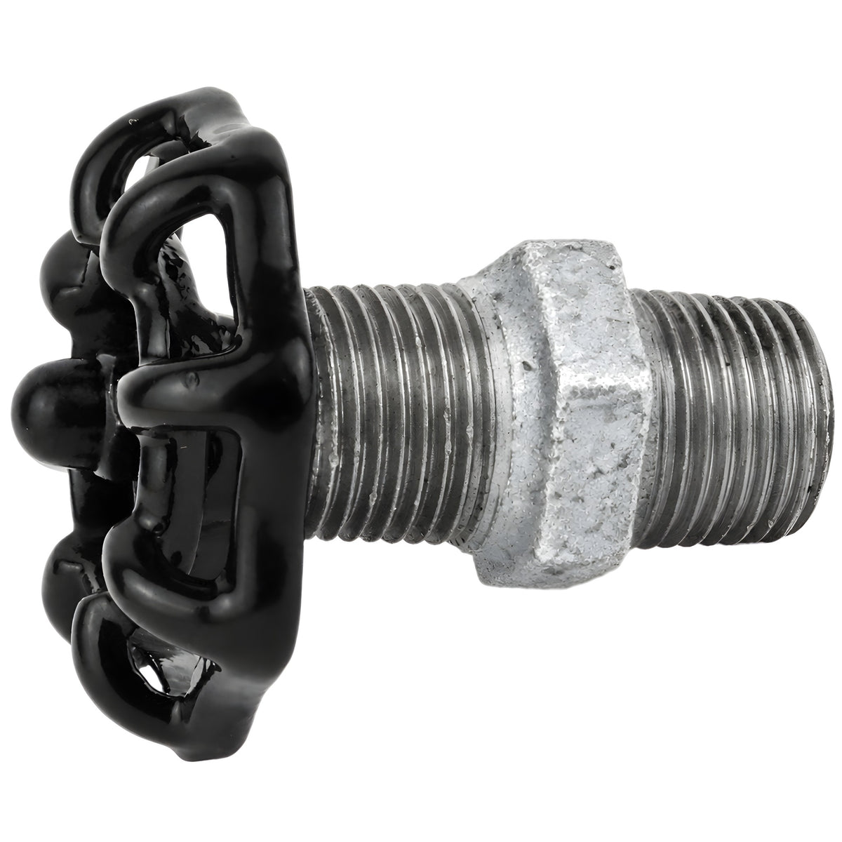 Volante negro de 52 mm sobre niple, 1/2'' con tuerca negra, racor de hierro fundido galvanizado