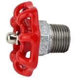 Volante rojo de 52 mm sobre medio niple, 1/2'' con tuerca de acero inoxidable, racor de hierro fundido galvanizado