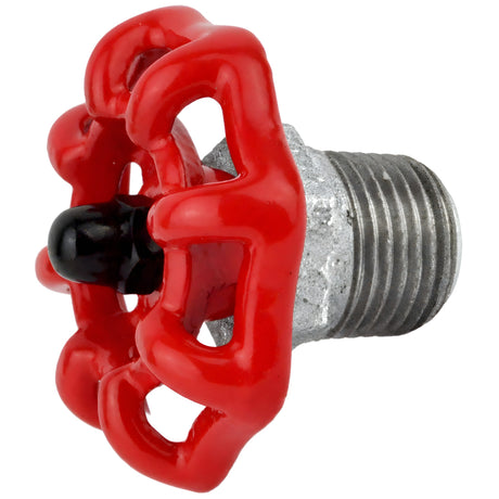 Volante rojo de 52 mm sobre medio niple, 1/2'' con tuerca negra, racor de hierro fundido galvanizado