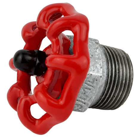 Volante rojo de 52 mm sobre medio niple, tuerca negra, racor de hierro fundido galvanizado