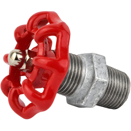 Volante rojo de 52 mm sobre niple, 1/2'' con tuerca de acero inoxidable, racor de hierro fundido galvanizado