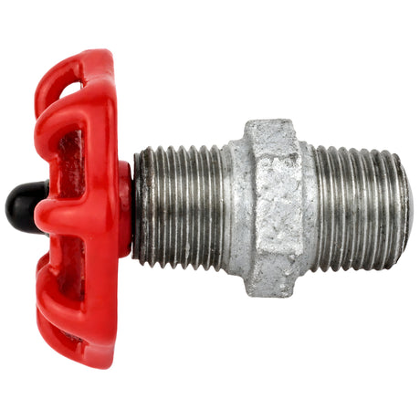 Volante rojo de 52 mm sobre niple, 1/2'' con tuerca negra, racor de hierro fundido galvanizado