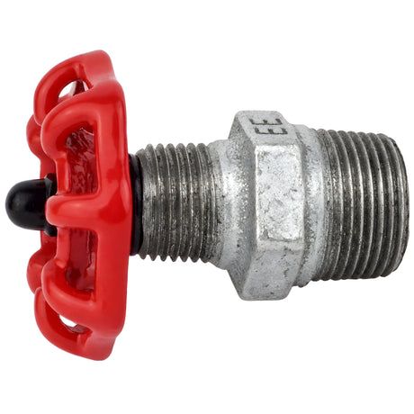 Volante rojo de 52 mm sobre niple, tuerca negra, racor de hierro fundido galvanizado