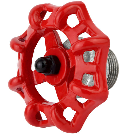 Volante rojo de 72 mm sobre medio niple, 1/2'' con tuerca negra, racor de hierro fundido galvanizado