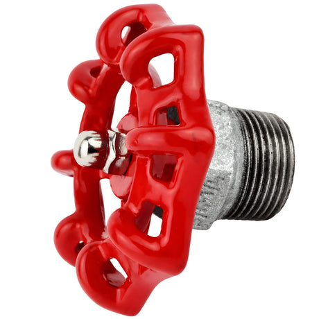 Volante rojo de 72 mm sobre medio niple, tuerca de acero inoxidable, racor de hierro fundido galvanizado