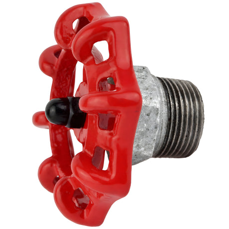 Volante rojo de 72 mm sobre medio niple, tuerca negra, racor de hierro fundido galvanizado