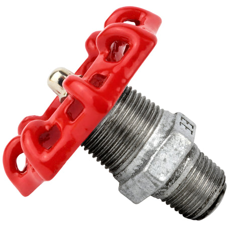 Volante rojo de 72 mm sobre niple, 1/2'' con tuerca de acero inoxidable, racor de hierro fundido galvanizado