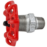 Volante rojo de 72 mm sobre niple, 1/2'' con tuerca negra, racor de hierro fundido galvanizado