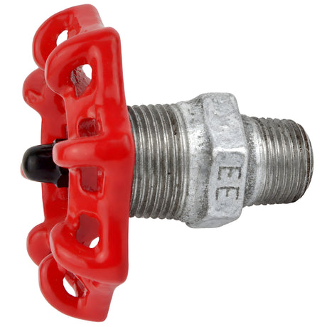 Volante rojo de 72 mm sobre niple, 1/2'' con tuerca negra, racor de hierro fundido galvanizado