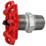 Volante rojo de 72 mm sobre niple, tuerca negra, racor de hierro fundido galvanizado