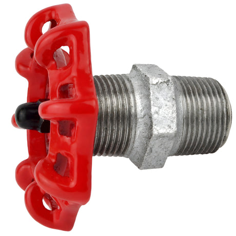 Volante rojo de 72 mm sobre niple, tuerca negra, racor de hierro fundido galvanizado
