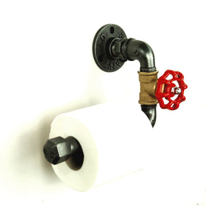 Portarrollos de papel higiénico estilo Válvula roja | Modelo 3, Volante pequeño de hierro fundido y latón